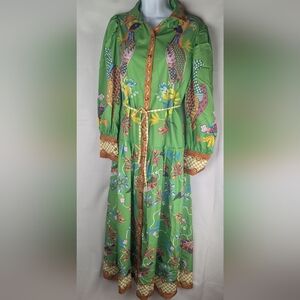 Retro Lantern Sleeve Printed Long Sleeved Pleated Dress for Women